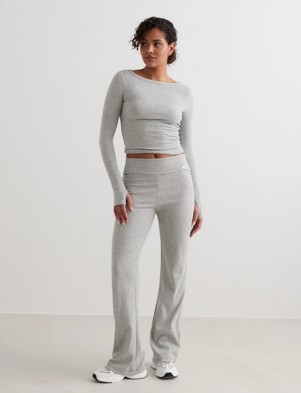 aim´n - Ease Ribbed Long Sleeve Top - longsleeved tops - grey melange - 0