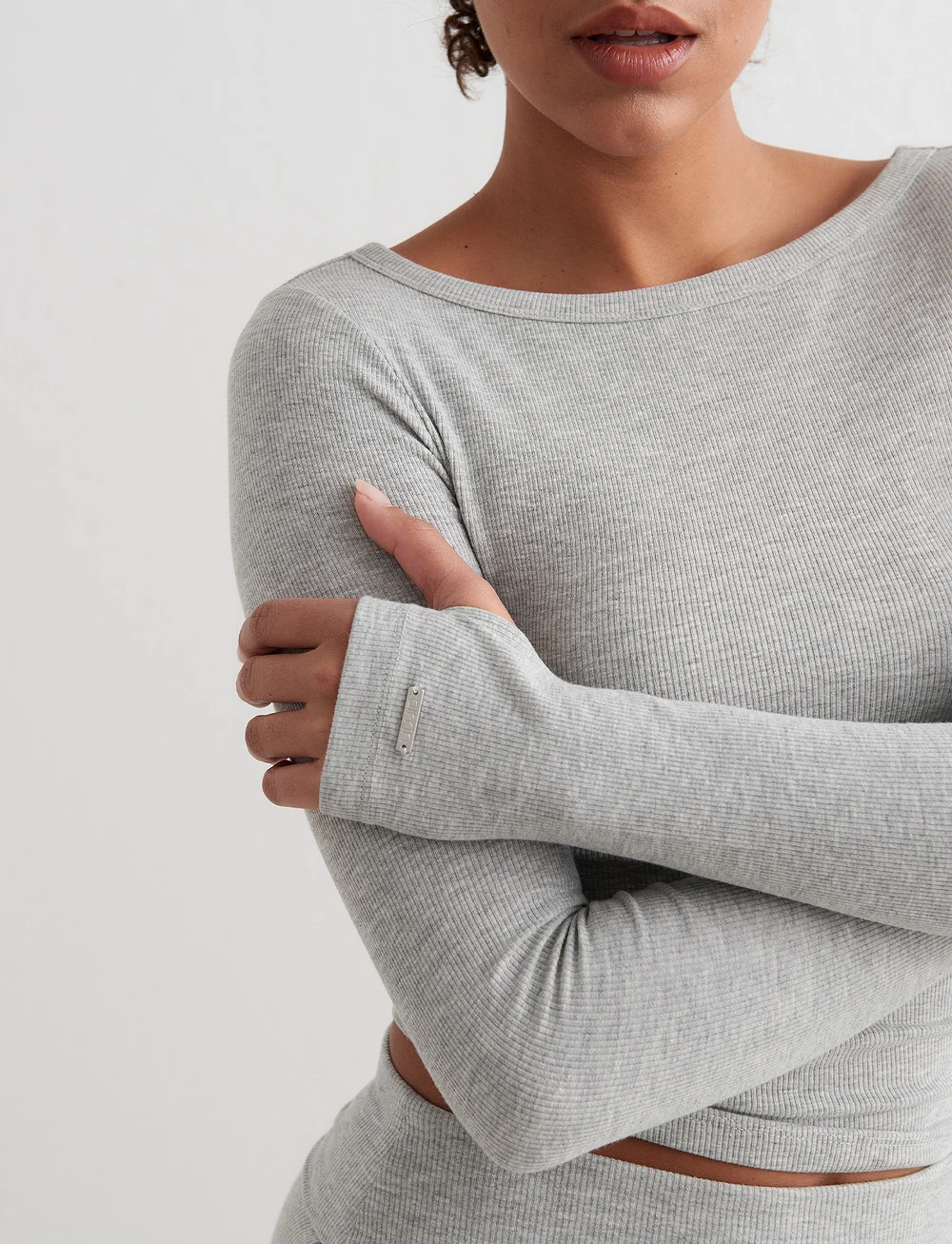 aim´n - Ease Ribbed Long Sleeve Top - longsleeved tops - grey melange - 4