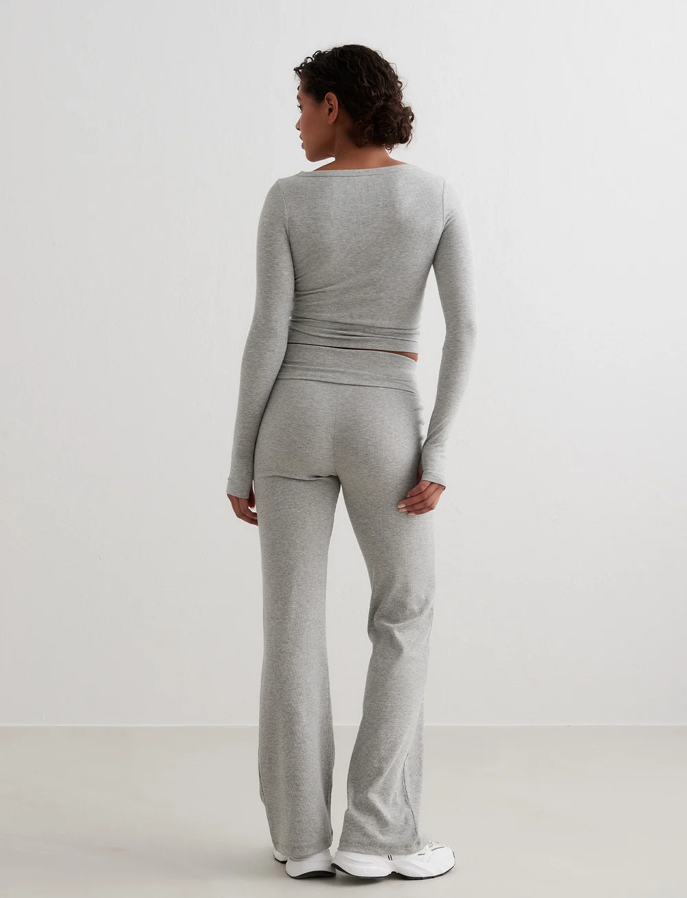 aim´n - Ease Ribbed Long Sleeve Top - longsleeved tops - grey melange - 5
