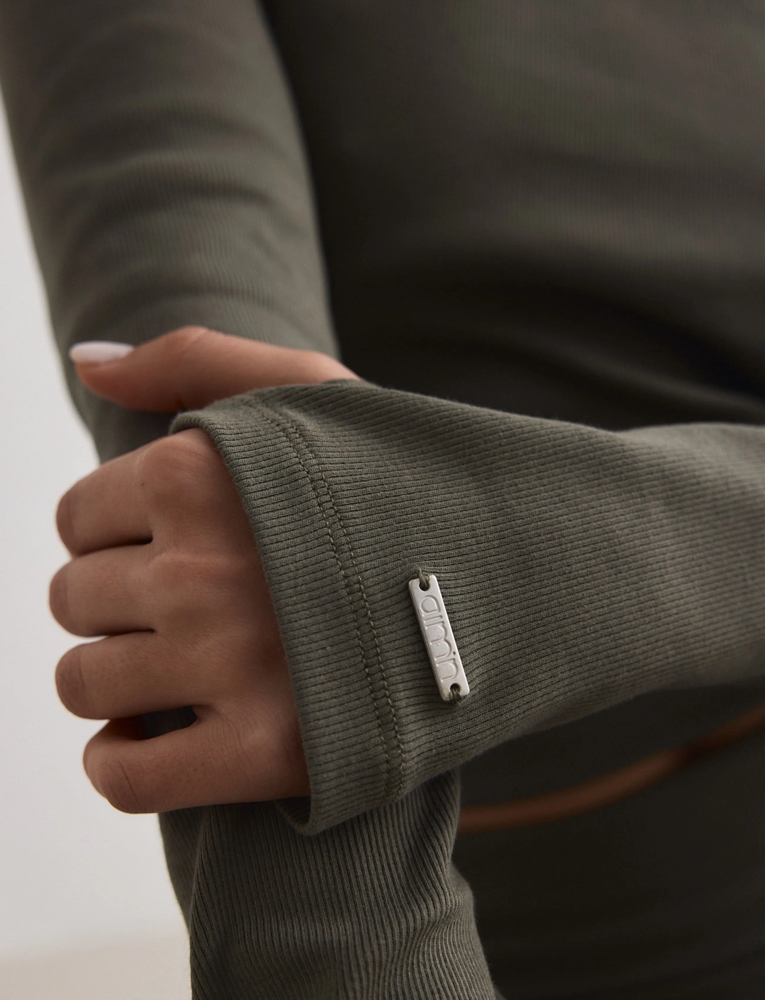 aim´n - Ease Ribbed Long Sleeve Top - långärmade tröjor - ivy - 5
