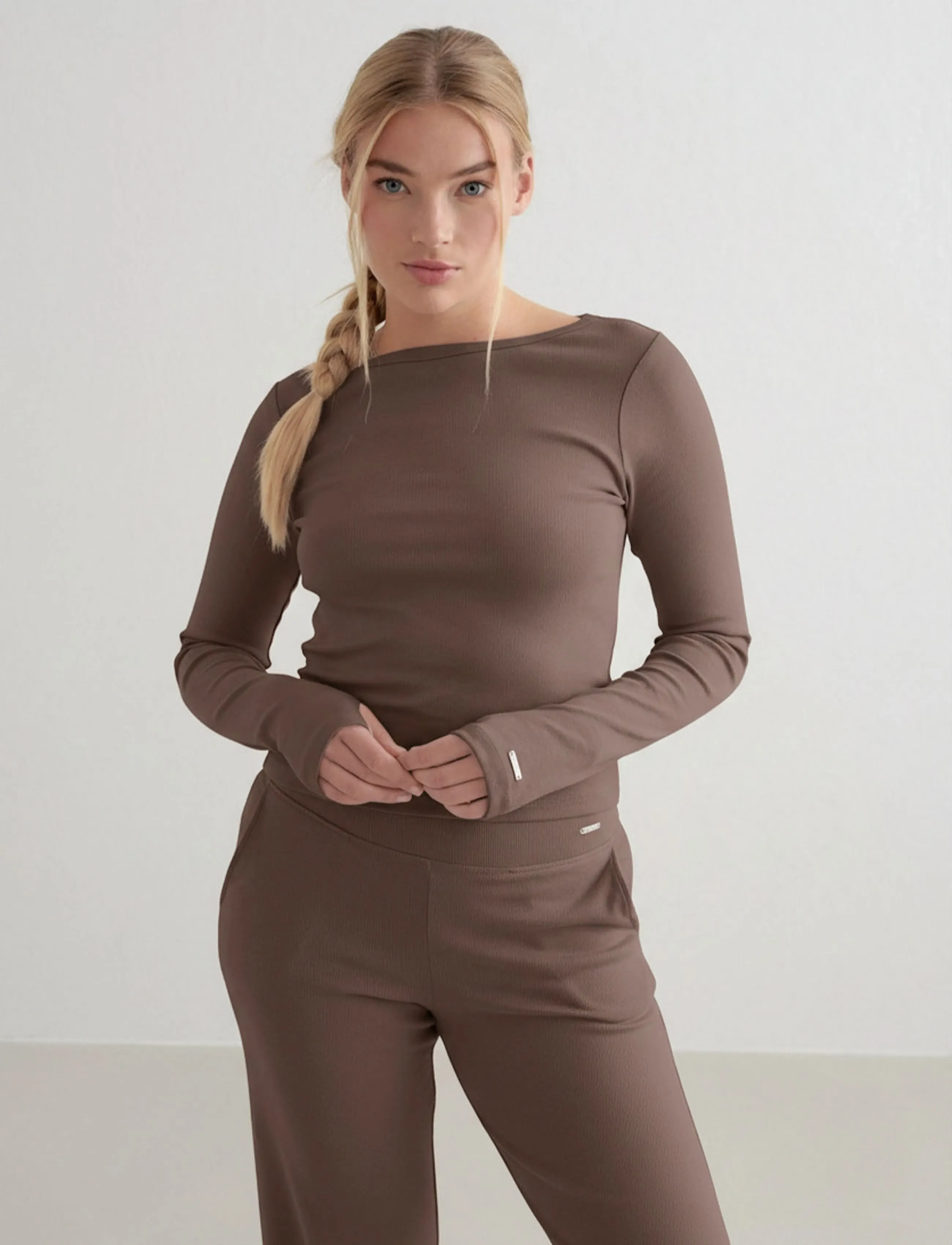 aim´n Ease Ribbed Long Sleeve Top - T-Shirts & Tops - MACCHIATO / brown