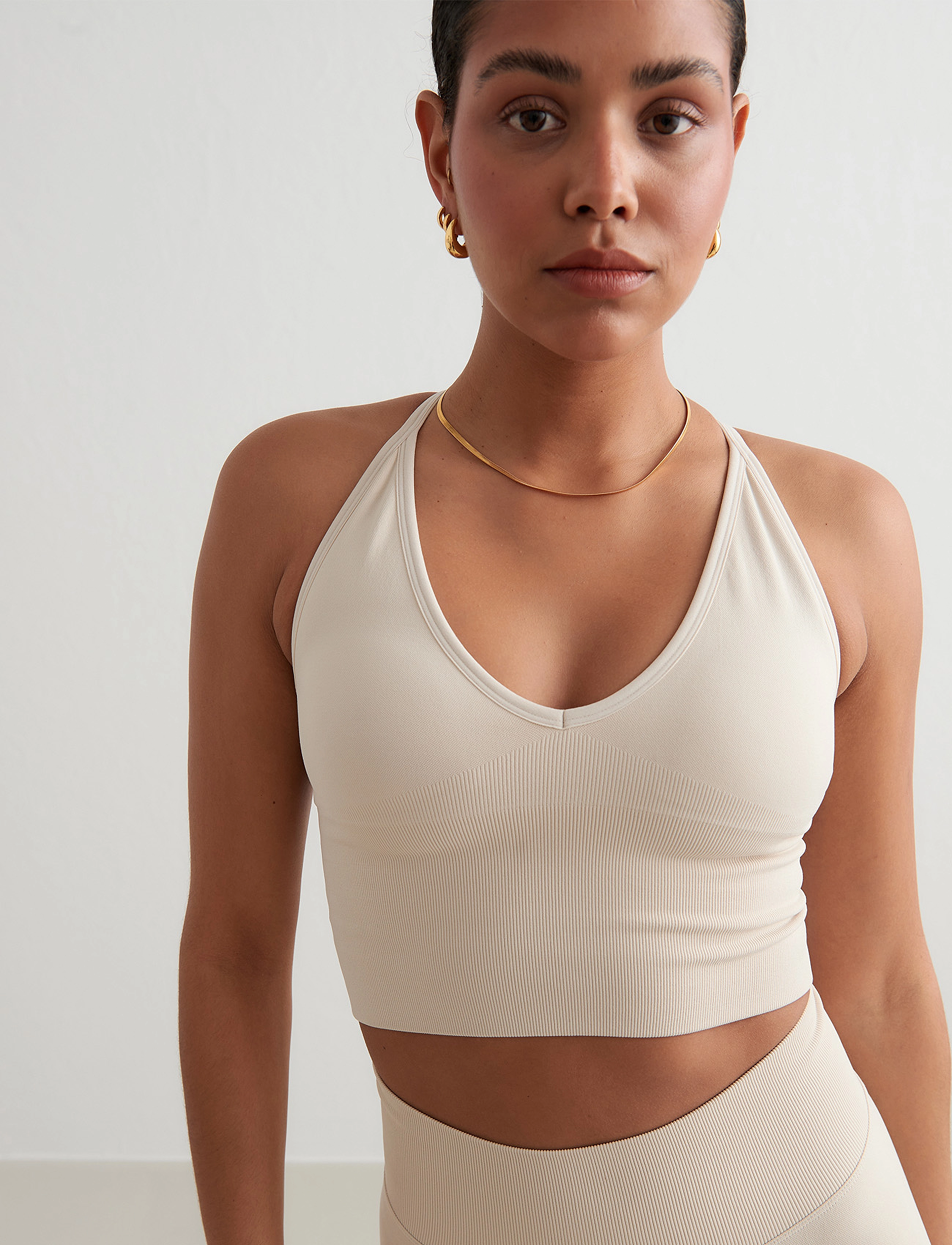 aim ́n Shape Seamless Cross Back Bralette, Kvinder, Sømløs Krydsryg Bralette, Beige, Str: L