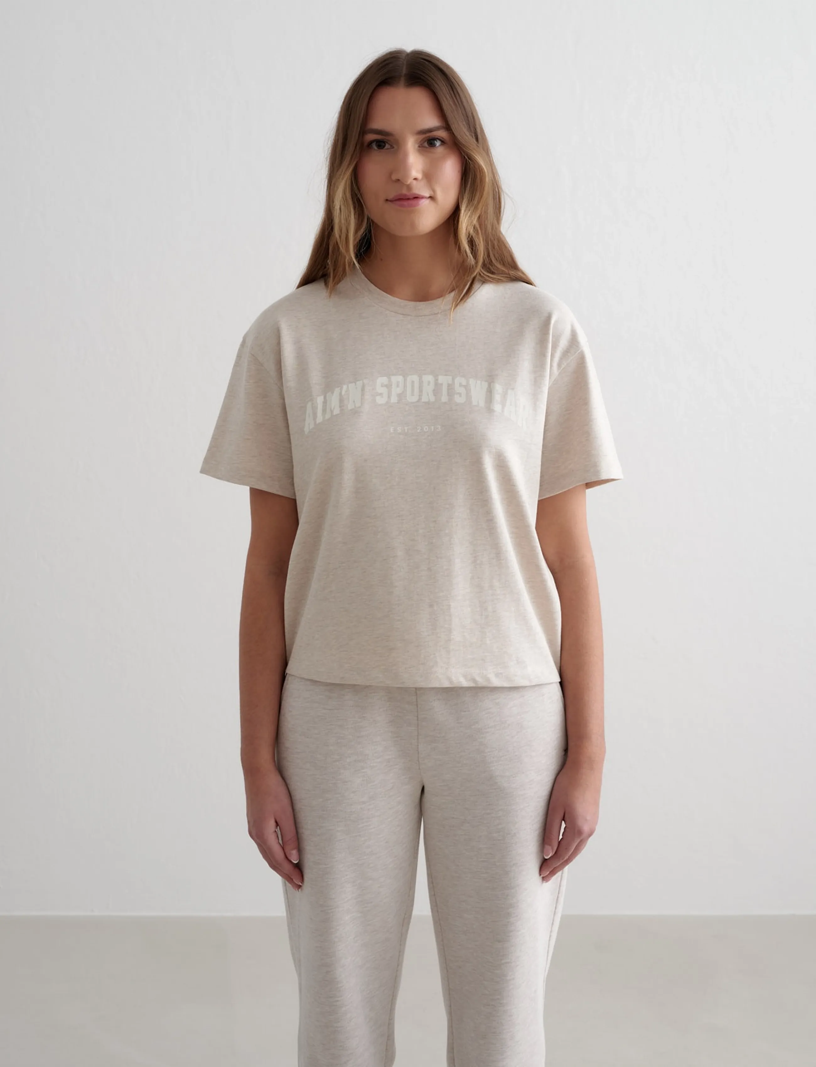 aim´n - Varsity Boxy T-shirt - t-shirts - beige melange - 0