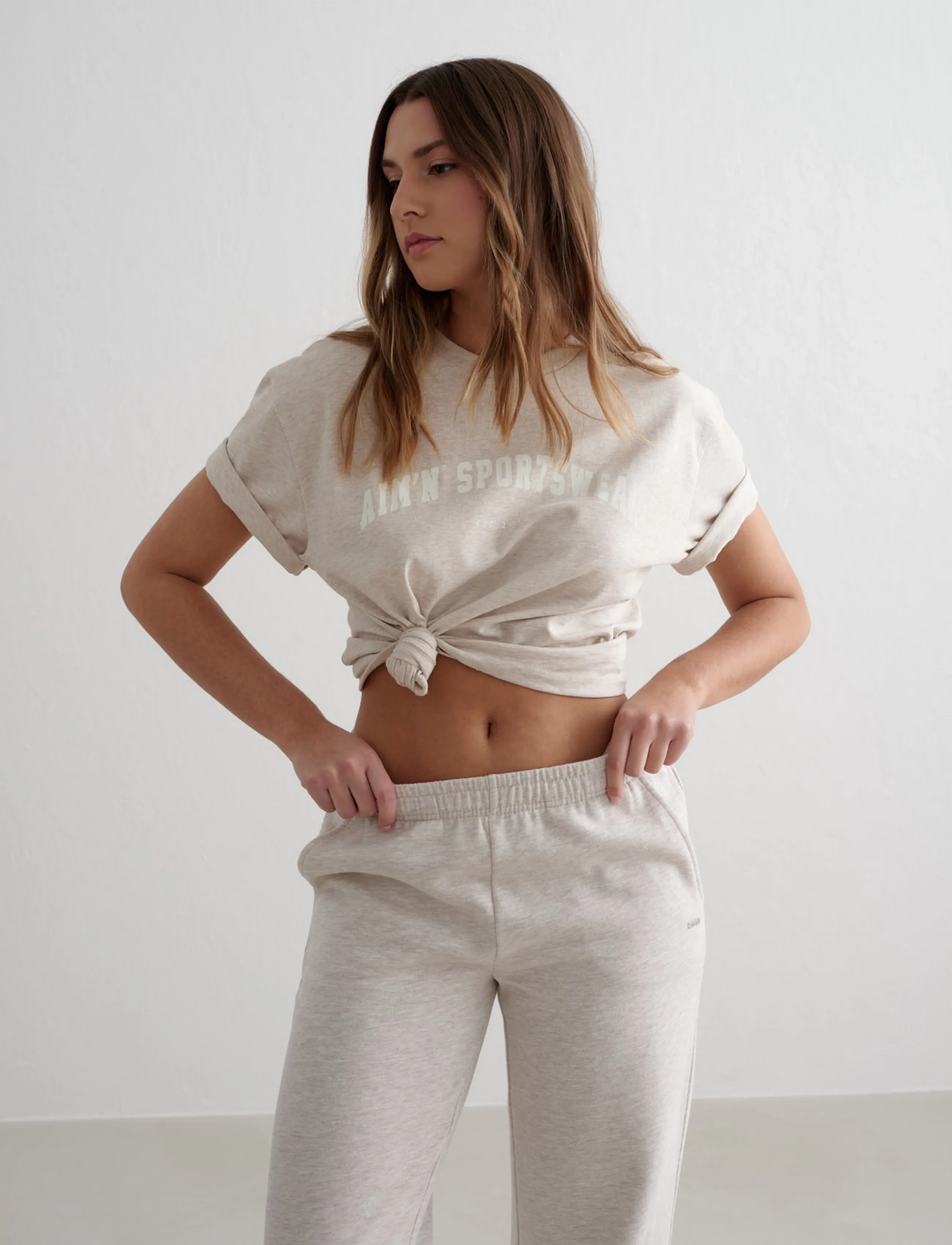aim´n - Varsity Boxy T-shirt - t-shirts - beige melange - 5