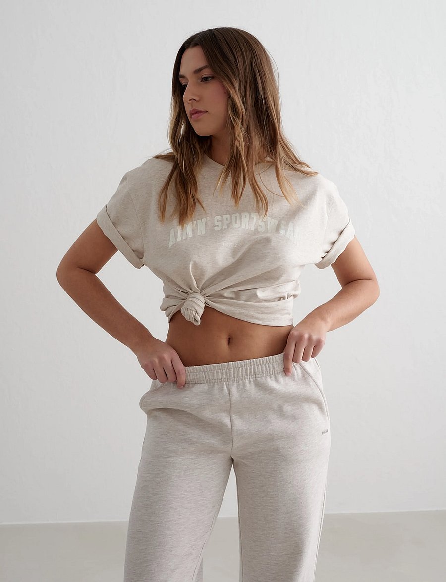 aim´n - Varsity Boxy T-shirt - t-shirts - beige melange - 5
