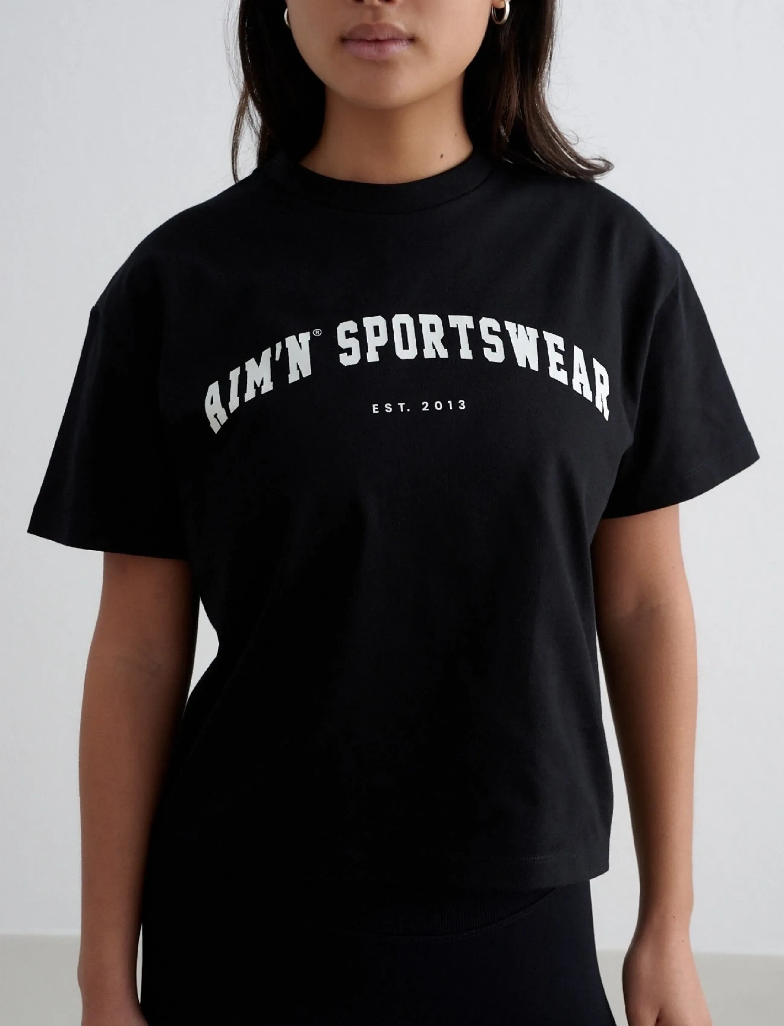 aim ́n Varsity Boxy T-Shirt, Kvinder, Varsity Boxy T-shirt, Sort, Str: M