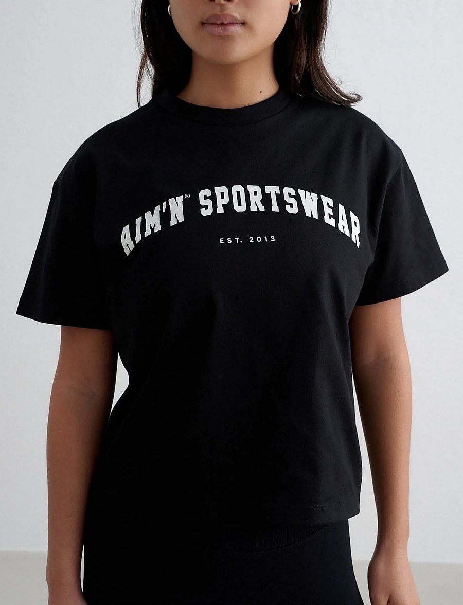 aim´n - Varsity Boxy T-shirt - t-shirts - black - 0