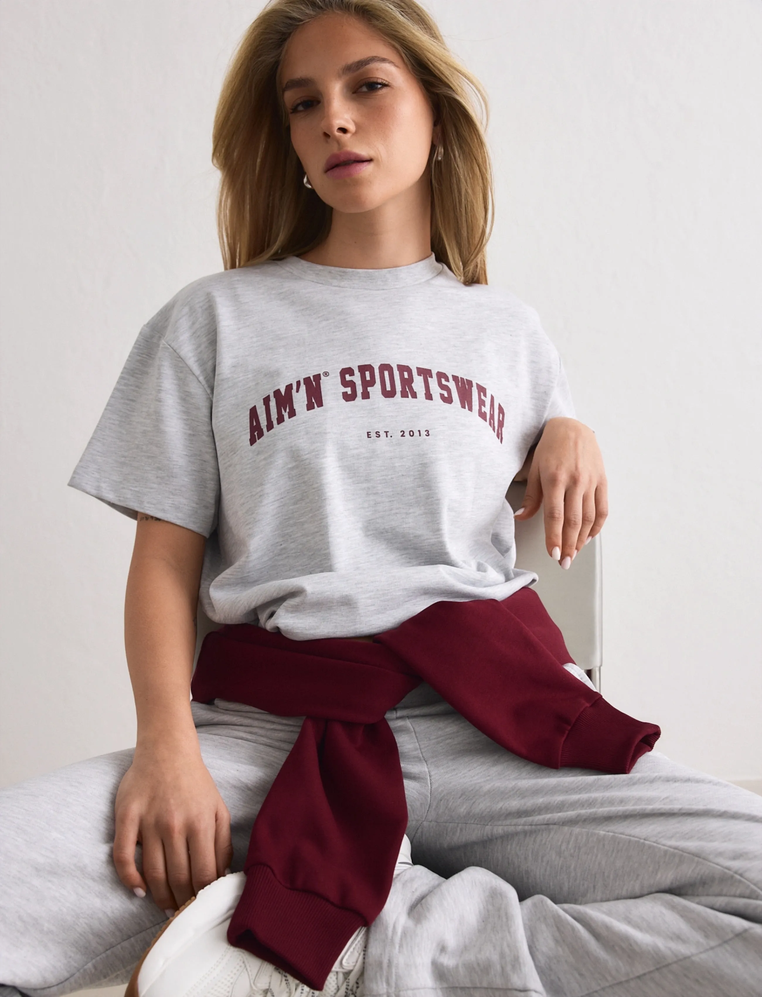 aim ́n Varsity Boxy T-Shirt, XS, Sports Oberteile & T-shirts, Grau - Sport Frauen