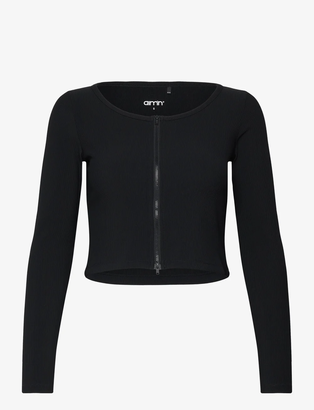 aim´n - Ribbed Performance Zipped Cardigan - crop tops - black - 1