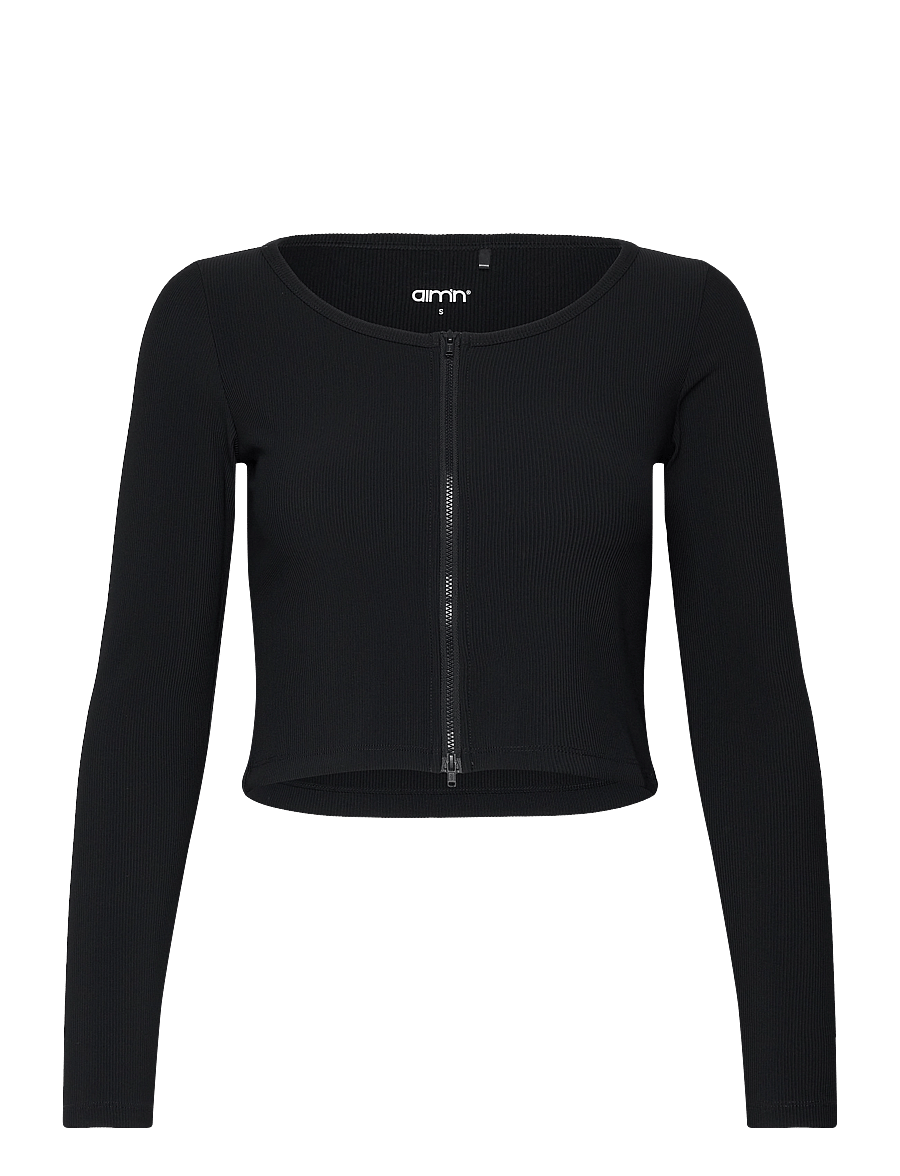 aim´n - Ribbed Performance Zipped Cardigan - crop-tops - black - 1