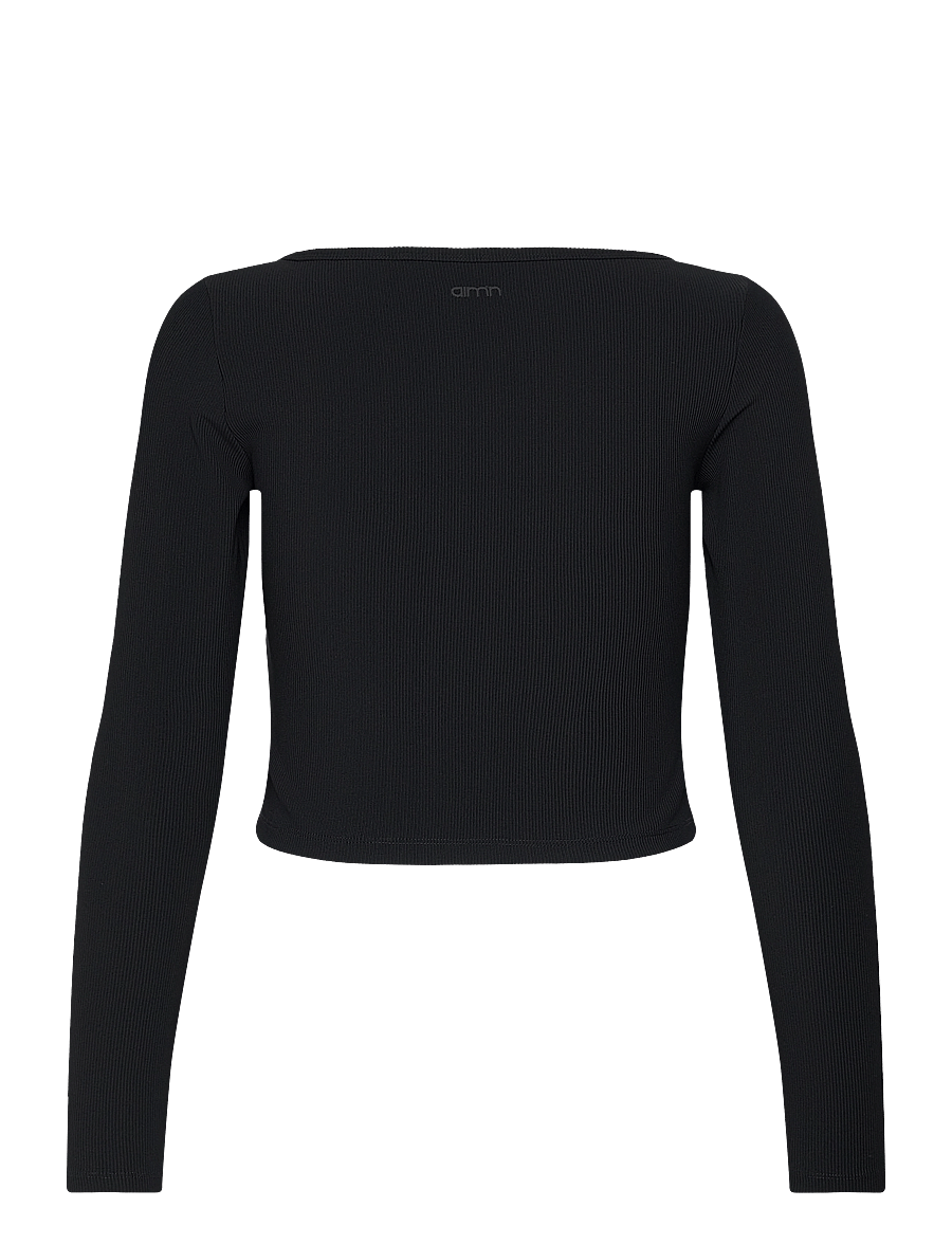 aim´n - Ribbed Performance Zipped Cardigan - crop-tops - black - 2