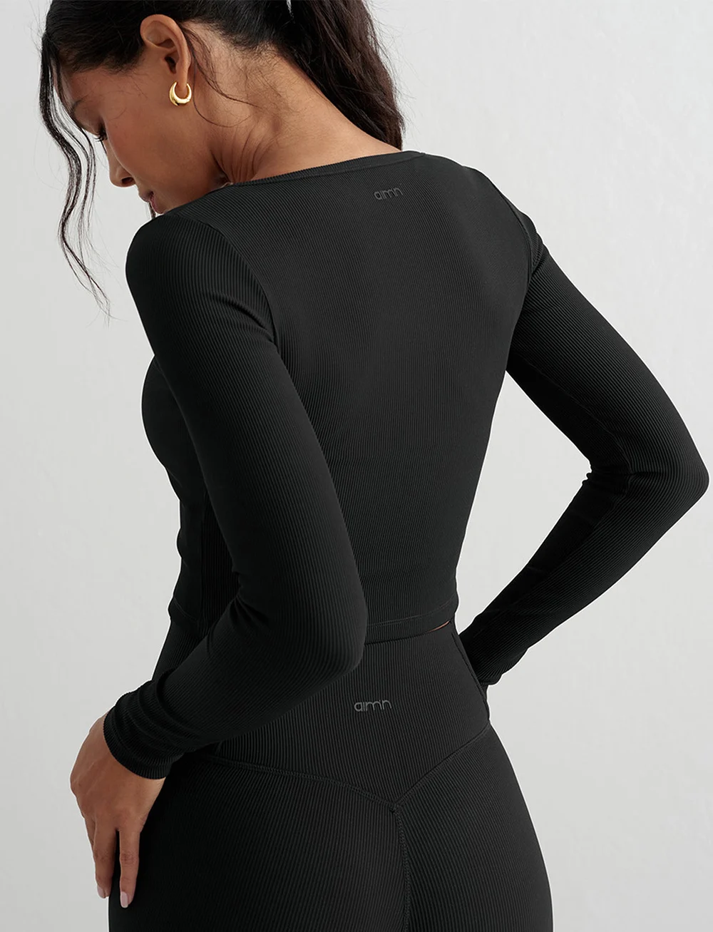 aim´n - Ribbed Performance Zipped Cardigan - crop tops - black - 4