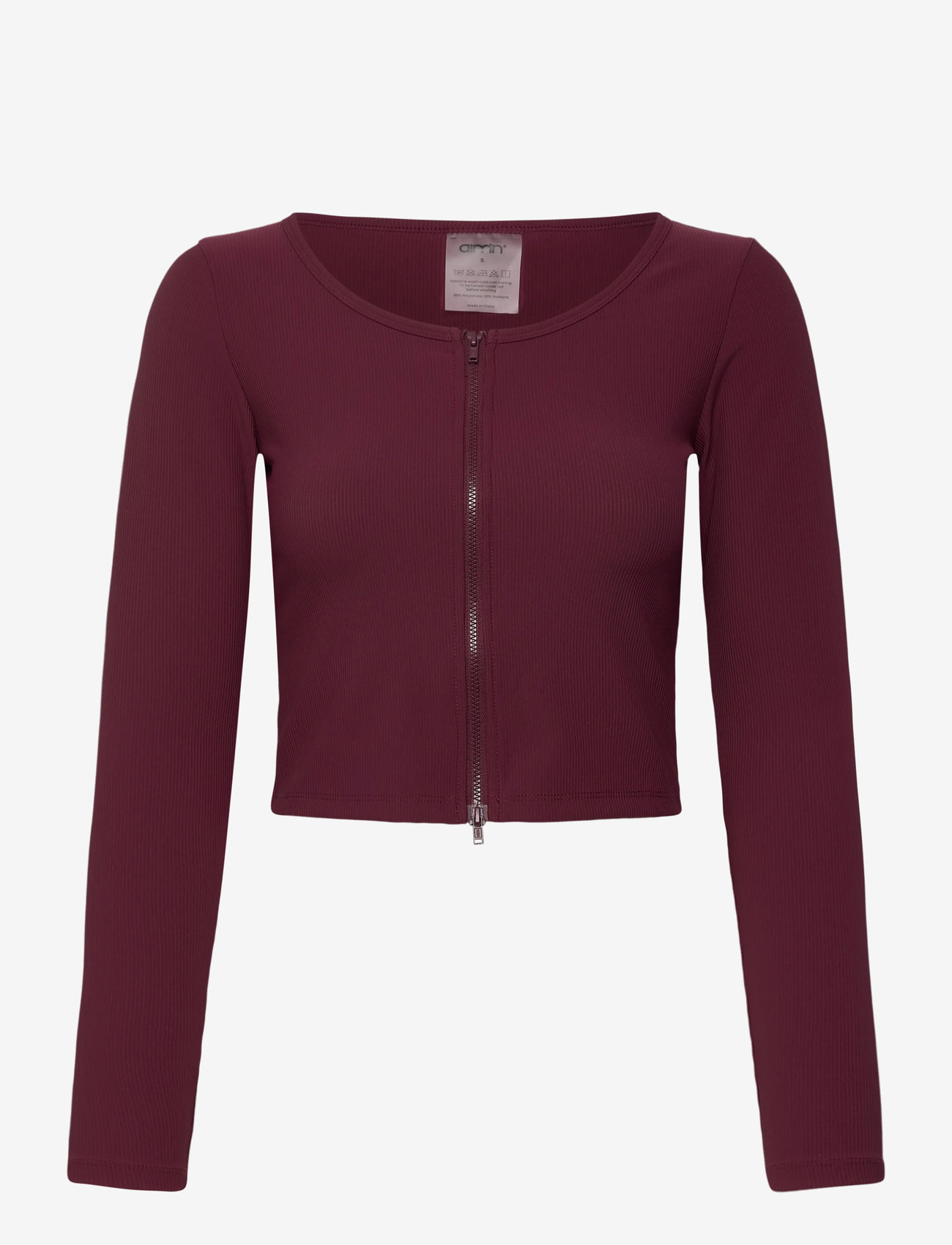 aim´n - Ribbed Performance Zipped Cardigan - crop tops - cherry - 1