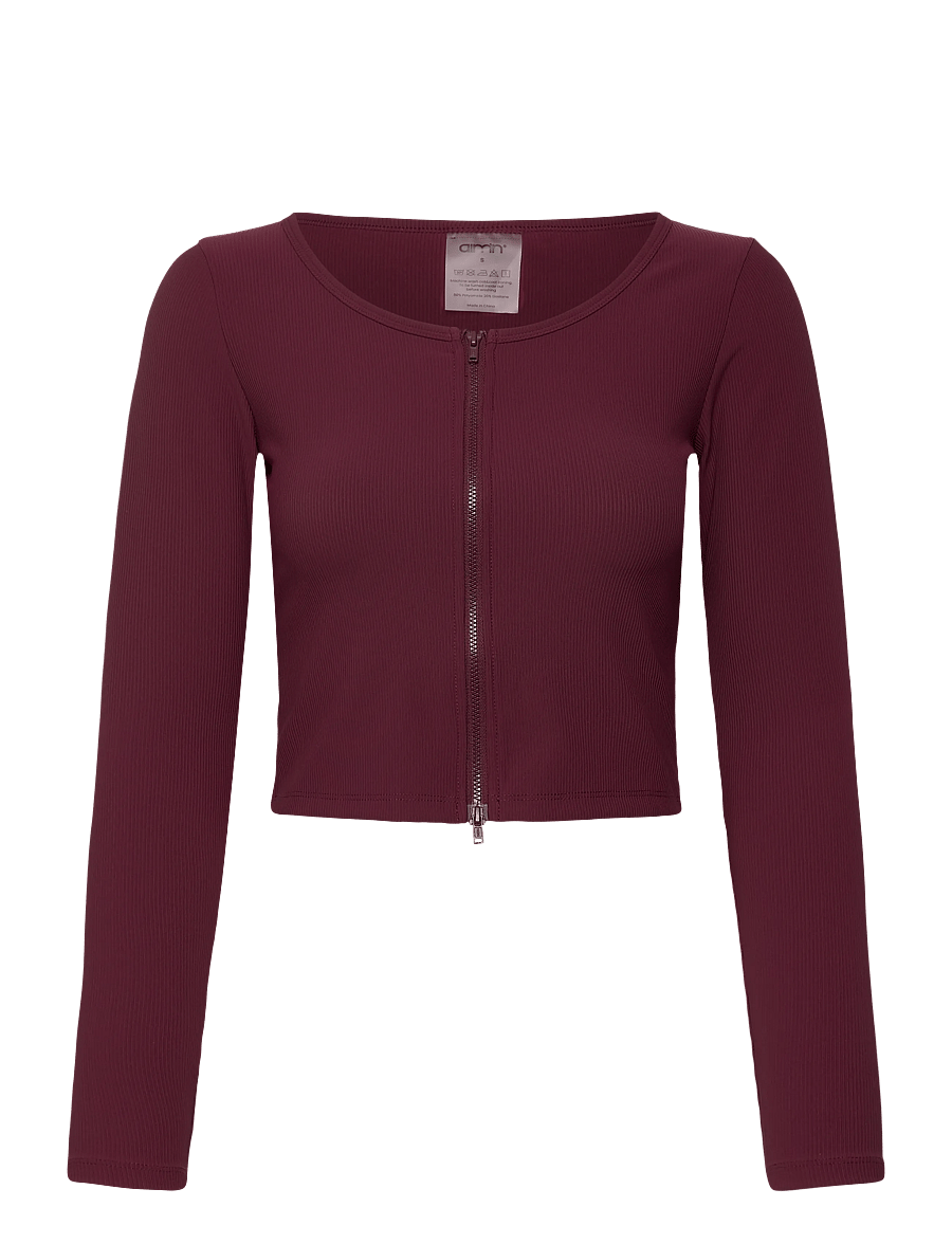 aim´n - Ribbed Performance Zipped Cardigan - crop-tops - cherry - 1