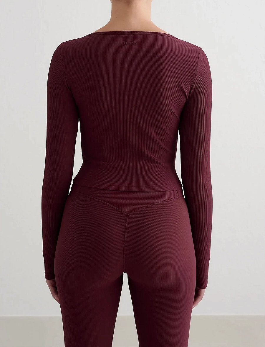 aim´n - Ribbed Performance Zipped Cardigan - magabolir - cherry - 3