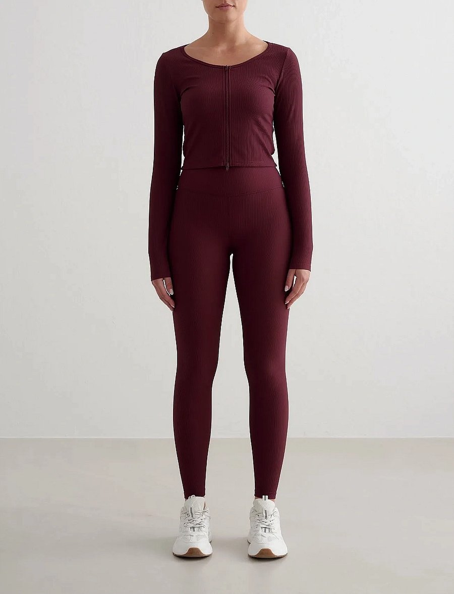 aim´n - Ribbed Performance Zipped Cardigan - magabolir - cherry - 4