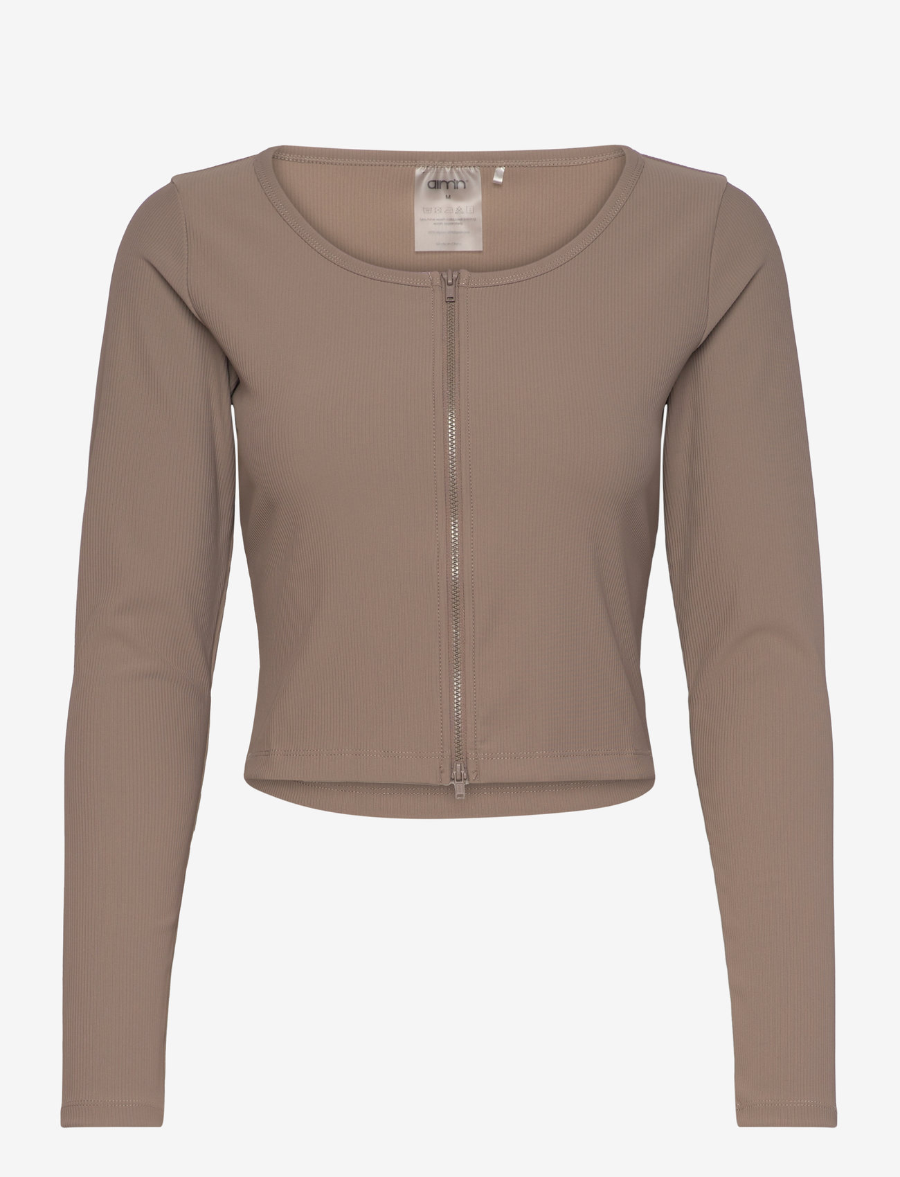 aim´n - Ribbed Performance Zipped Cardigan - crop tops - nougat - 0