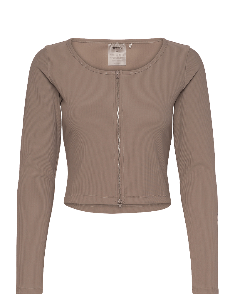 aim´n - Ribbed Performance Zipped Cardigan - crop tops - nougat - 0