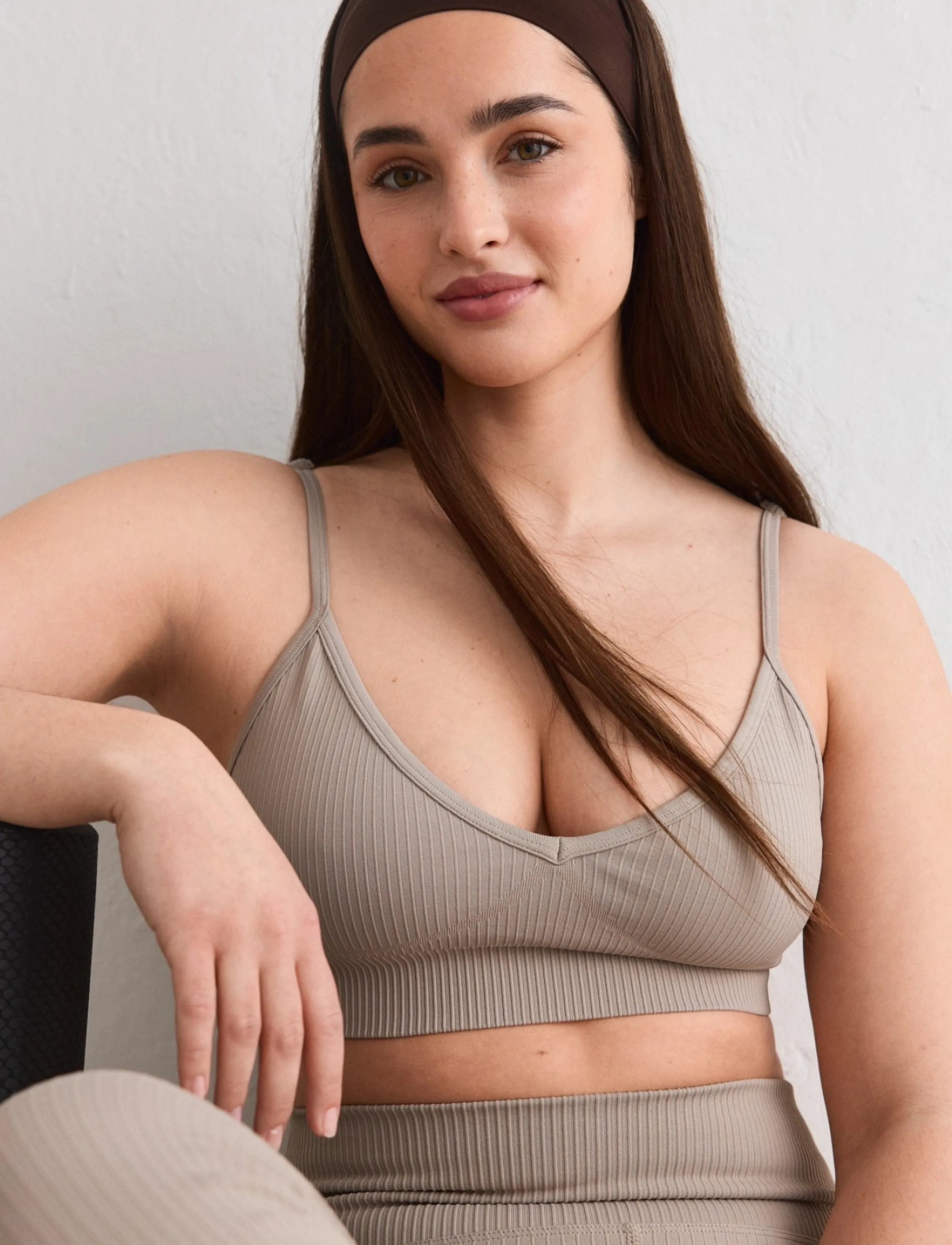 aim ́n Ribbed Seamless Deep Cut Bra, S, Brown, Sport Clothing > Sport Bras - All, Dame