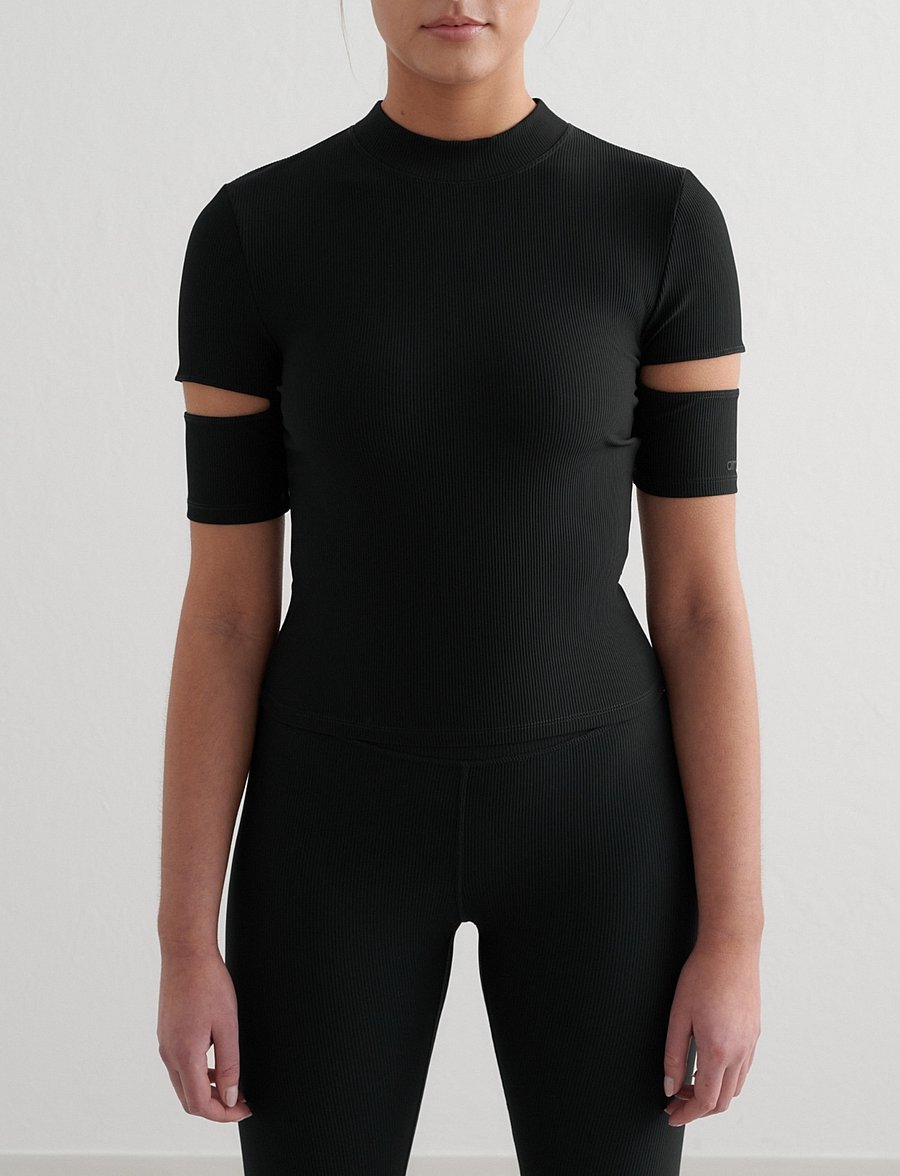 aim´n - Ribbed Performance Cut-Out Top - t-shirts - black - 0