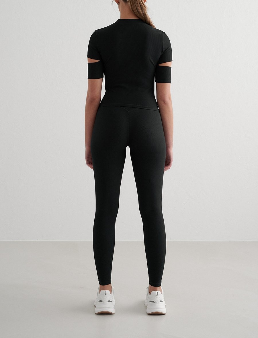 aim´n - Ribbed Performance Cut-Out Top - t-shirts - black - 4