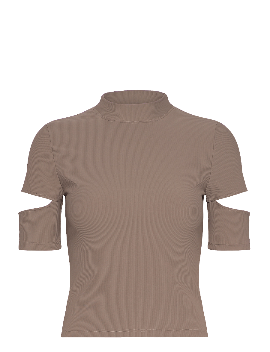 aim´n - Ribbed Performance Cut-Out Top - t-shirts - nougat - 1