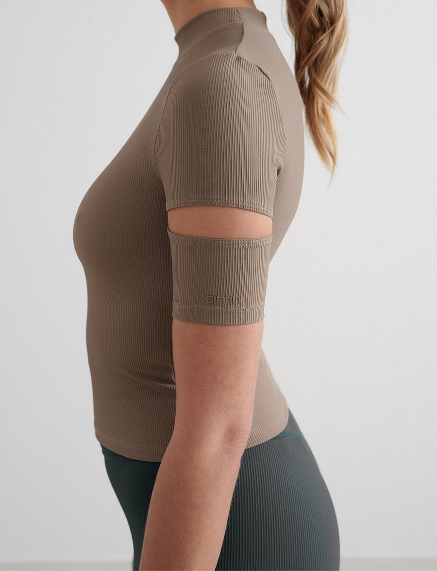 aim´n - Ribbed Performance Cut-Out Top - t-shirts - nougat - 5