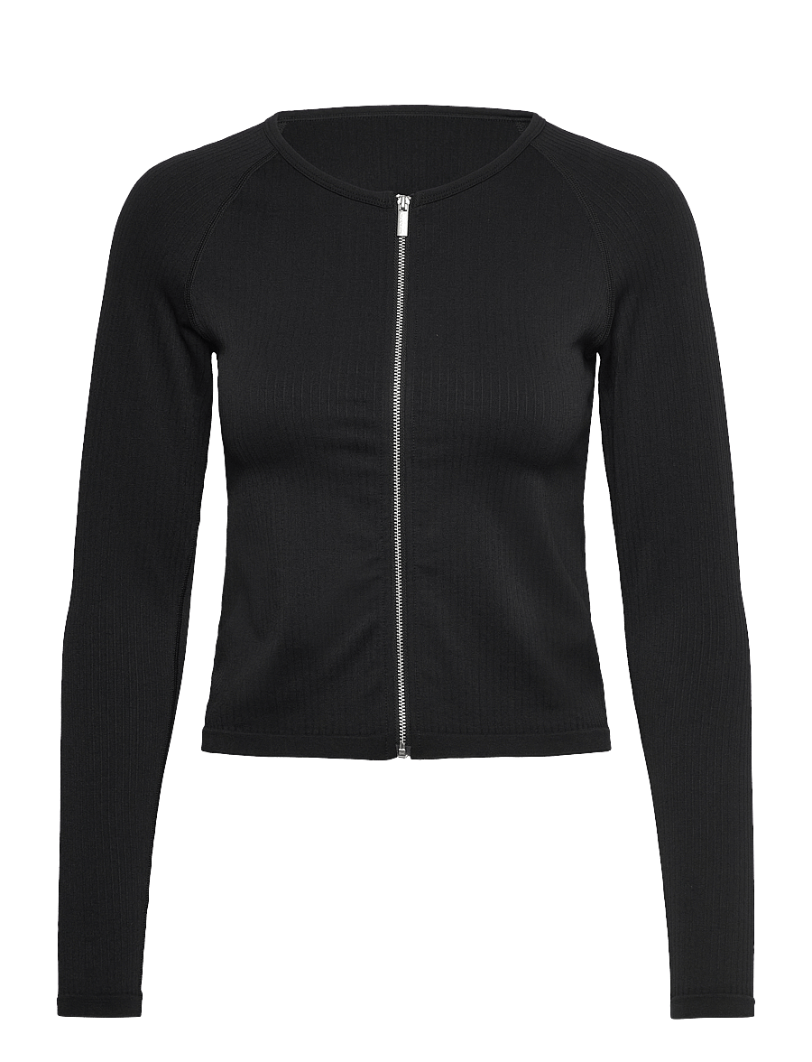 aim´n - Ribbed Seamless Zip Jacket - oberteile - black - 1