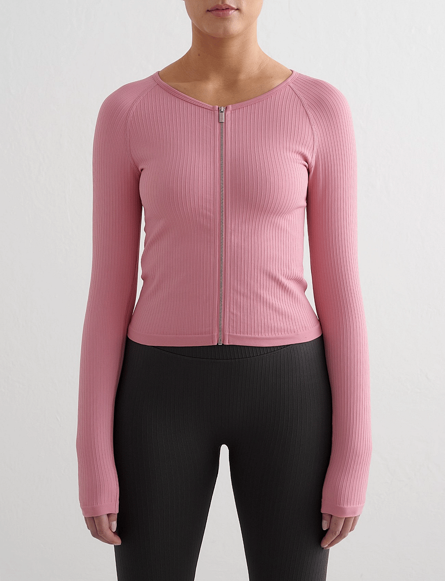 aim´n - Ribbed Seamless Zip Jacket - oberteile - desert rose - 0
