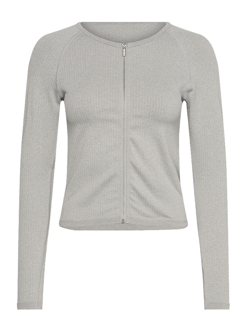 aim´n - Ribbed Seamless Zip Jacket - tops - grey melange - 1