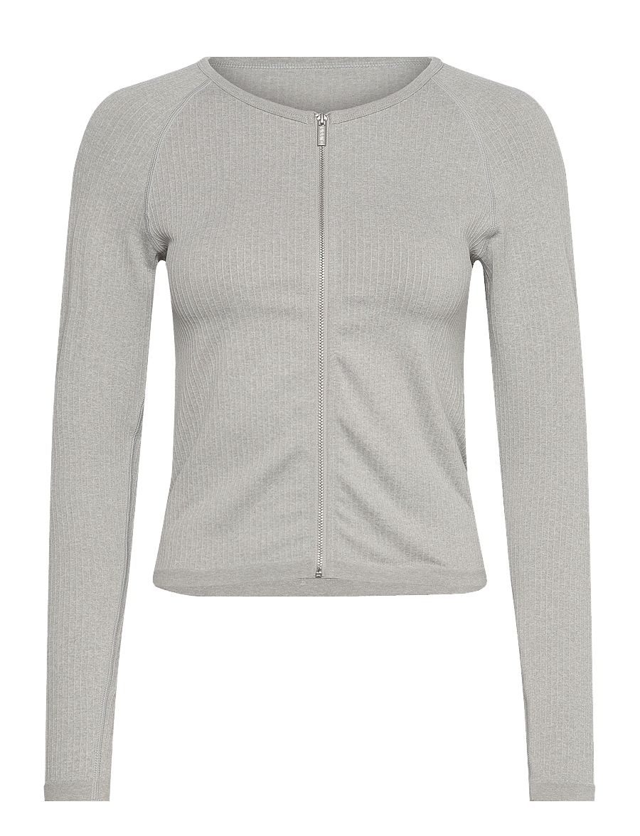 aim´n - Ribbed Seamless Zip Jacket - oberteile - grey melange - 1