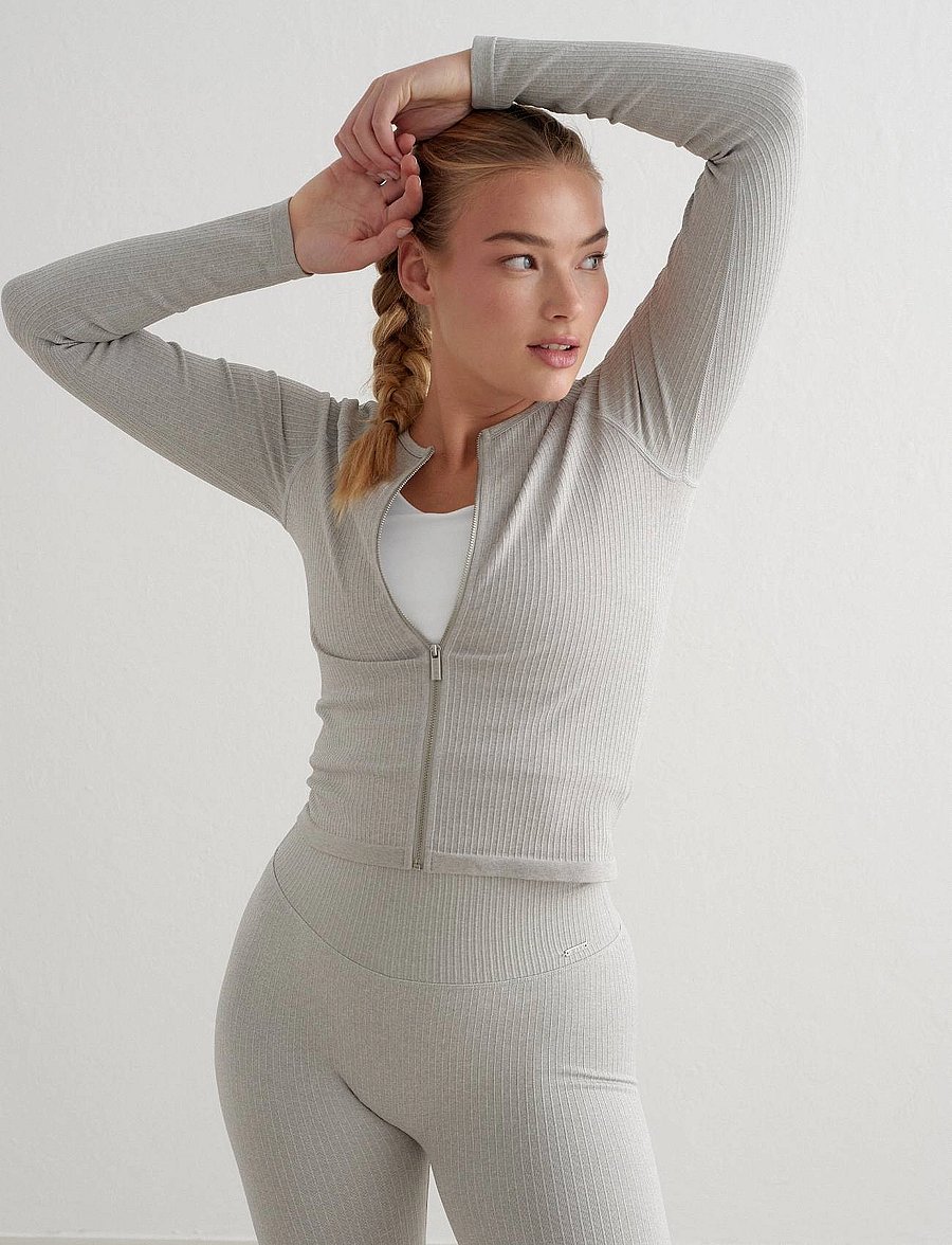 aim´n - Ribbed Seamless Zip Jacket - oberteile - grey melange - 3