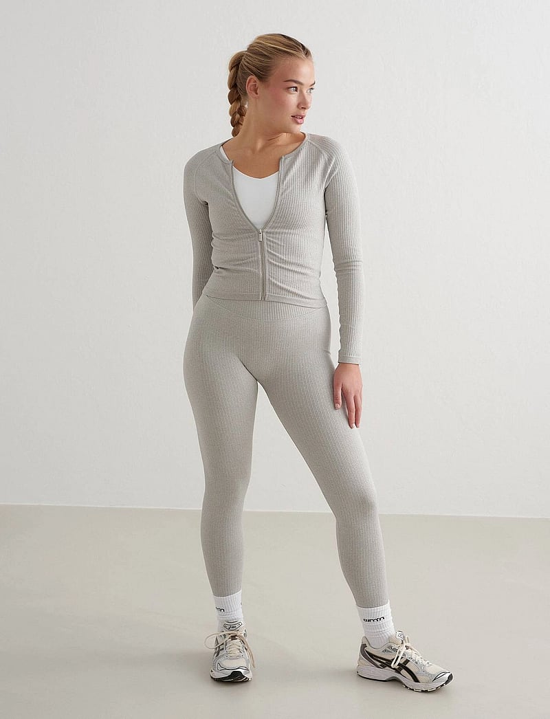 aim´n - Ribbed Seamless Zip Jacket - tops - grey melange - 5