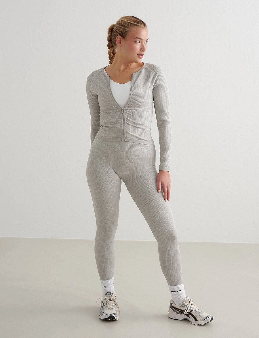 aim´n - Ribbed Seamless Zip Jacket - oberteile - grey melange - 5