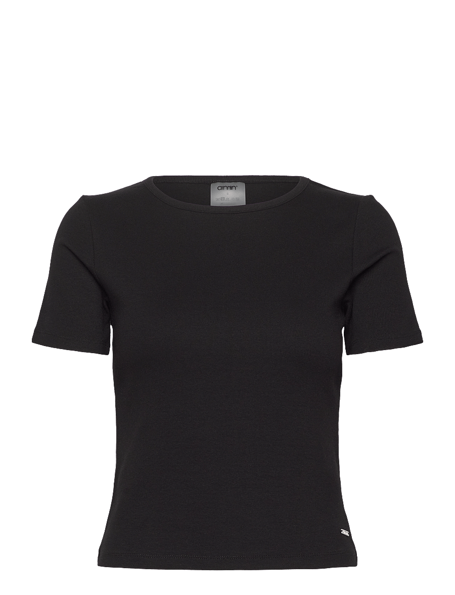 aim´n - Ease Ribbed Short Sleeve - alussärgid ja t-särgid - black - 1