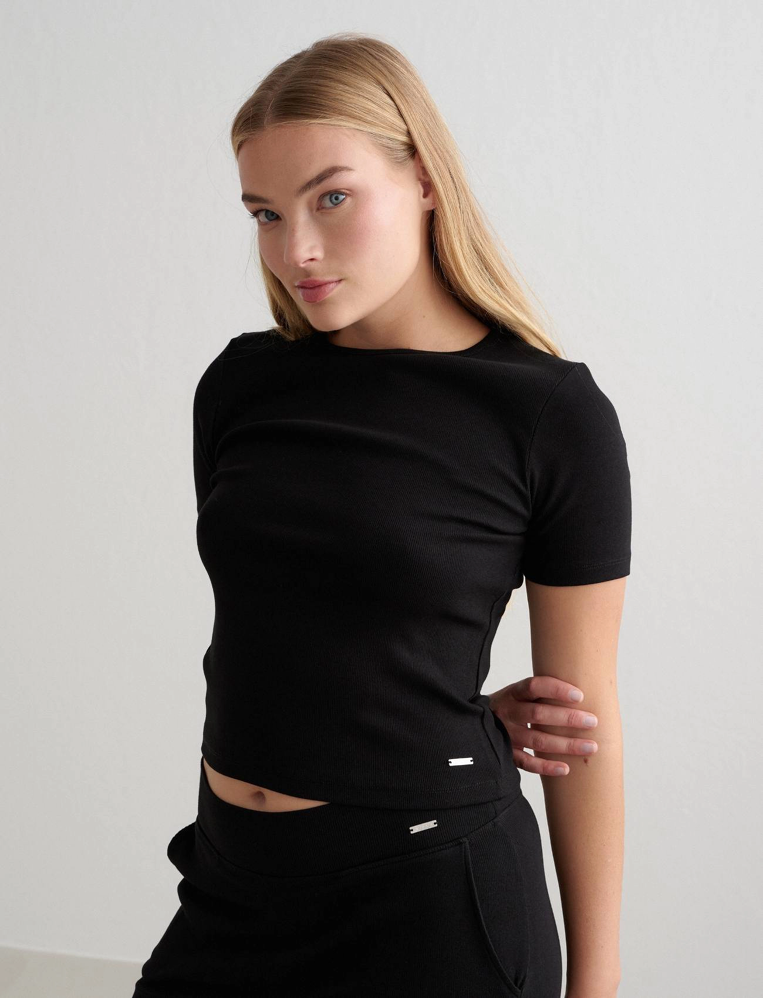 aim ́n Ease Ribbed Short Sleeve, L, Black, Sports Overdele & T-shirts > Sport T-shirts, Dame