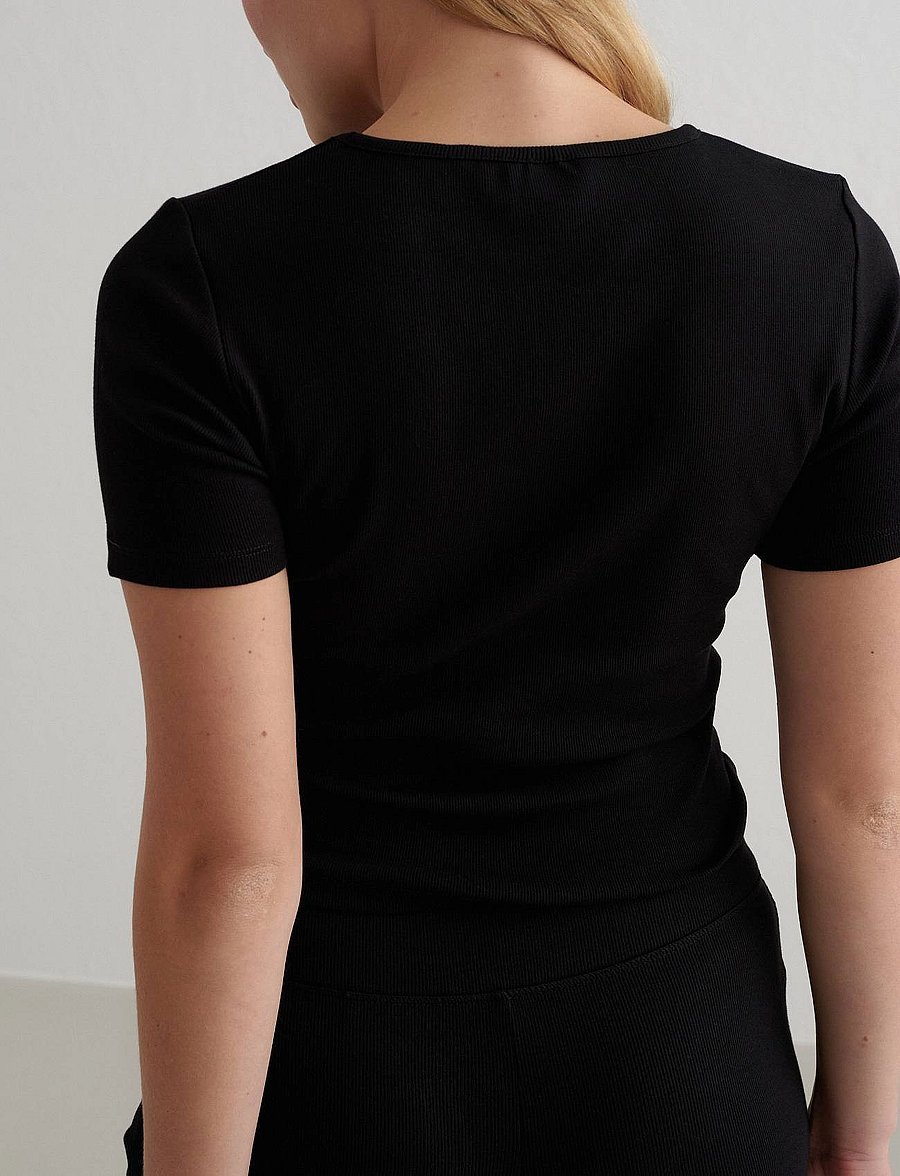 aim´n - Ease Ribbed Short Sleeve - alussärgid ja t-särgid - black - 5