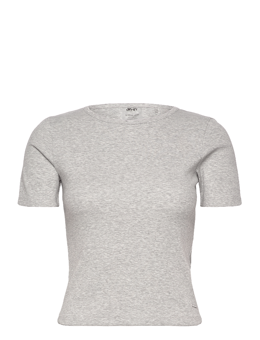 aim´n - Ease Ribbed Short Sleeve - topper & t-skjorter - grey melange - 1
