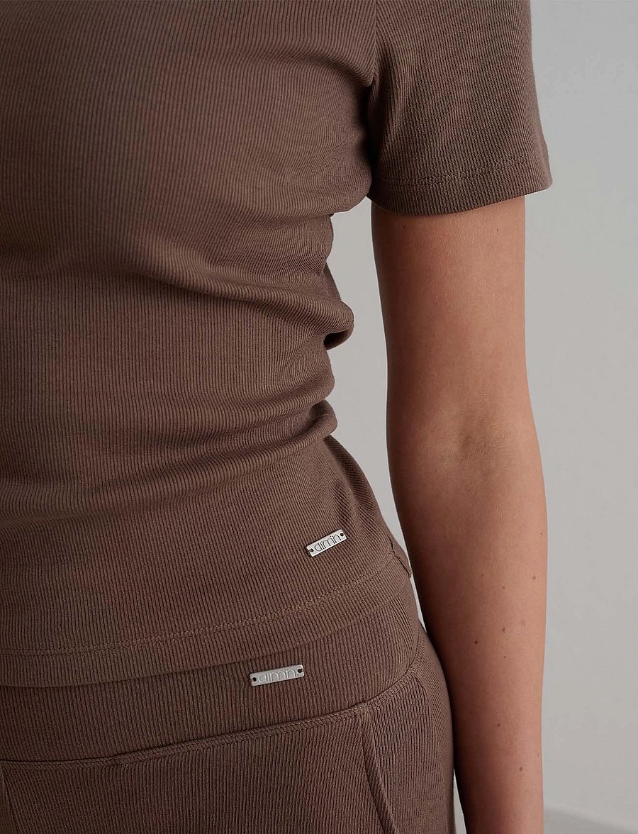 aim´n - Ease Ribbed Short Sleeve - t-shirts - macchiato - 5