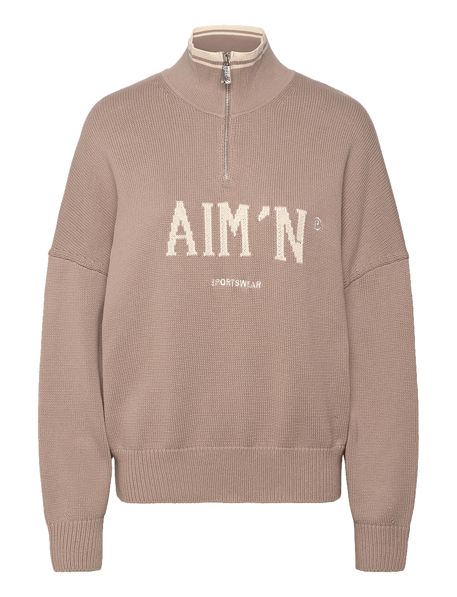 aim´n - College Knitted Half Zip - kudumid - dark clay - 1