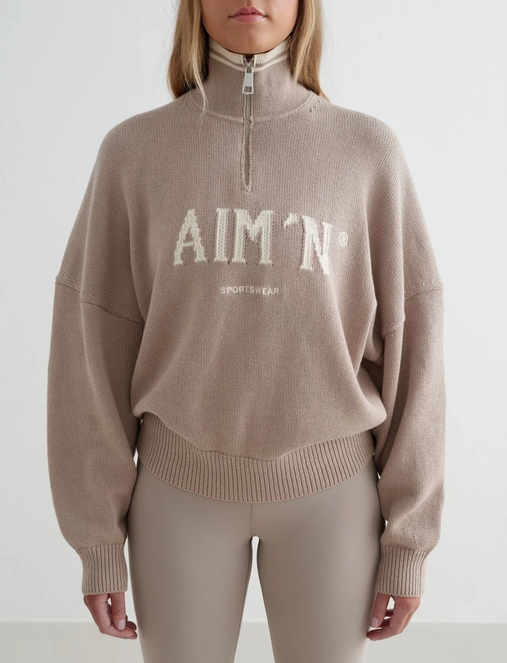 aim´n - College Knitted Half Zip - sweatshirts - dark clay - 0