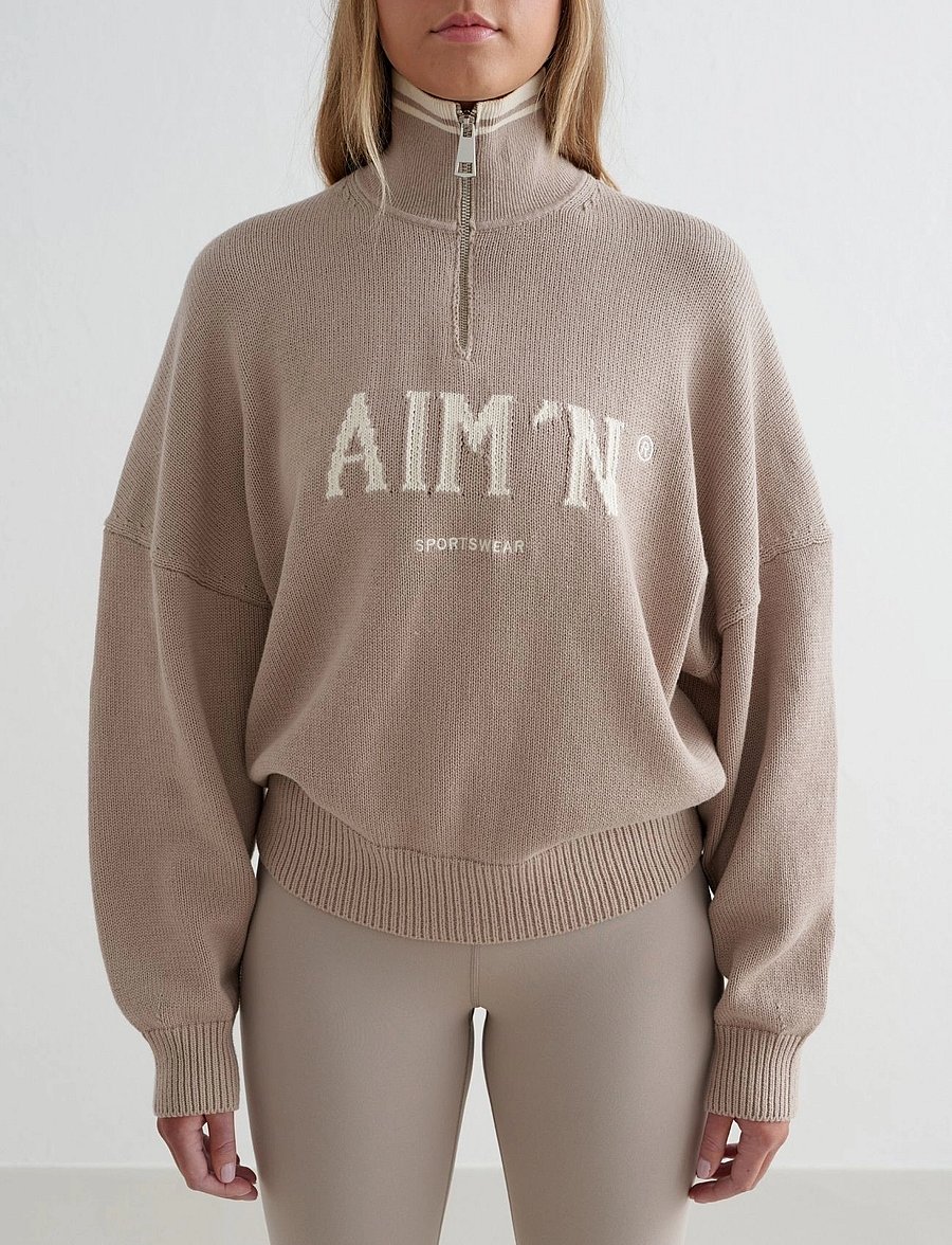aim´n - College Knitted Half Zip - kudumid - dark clay - 0