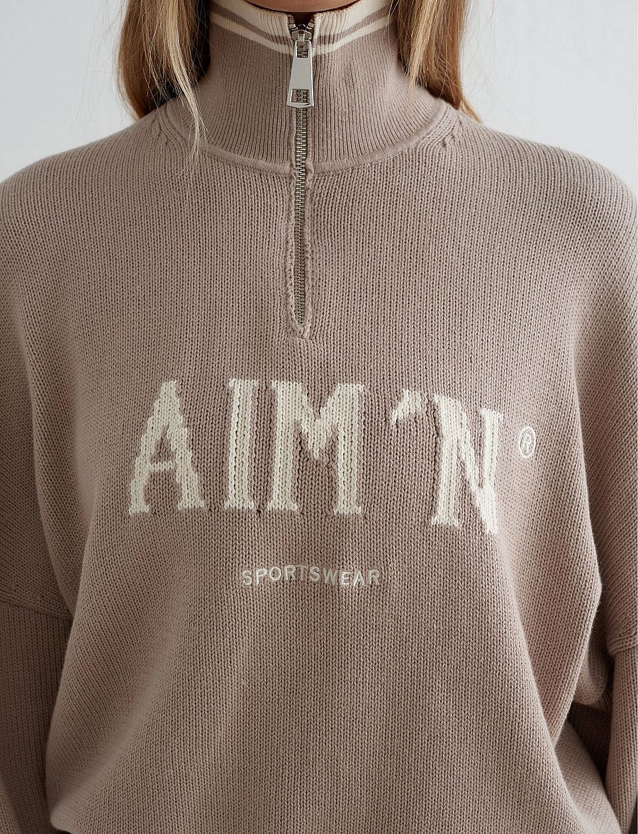 aim´n - College Knitted Half Zip - kudumid - dark clay - 3