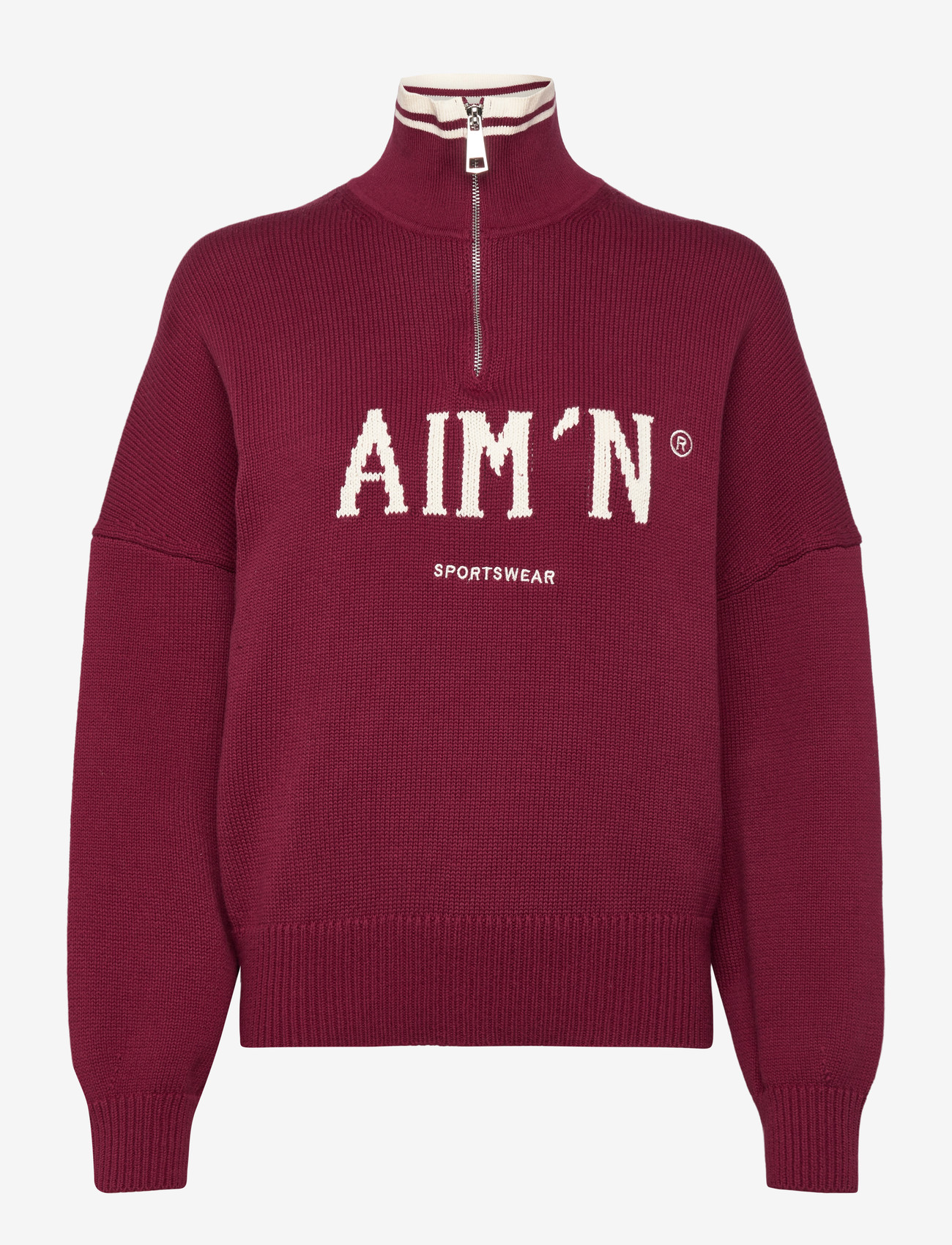 aim´n - College Knitted Half Zip - megzti drabužiai - ruby - 1