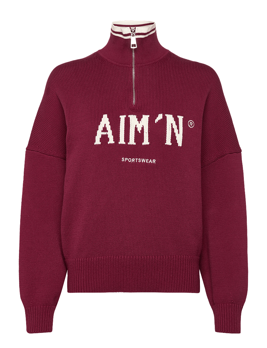 aim´n - College Knitted Half Zip - kudumid - ruby - 1