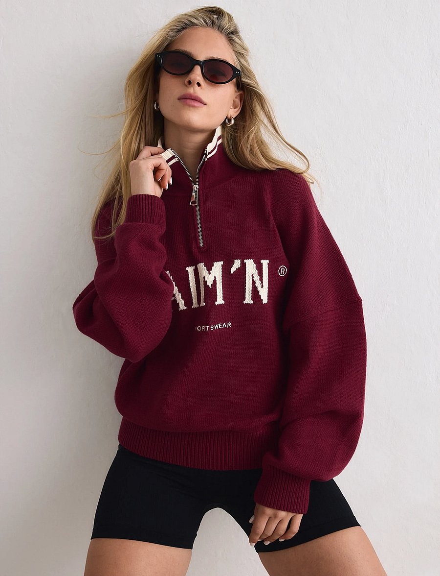aim´n - College Knitted Half Zip - kudumid - ruby - 0