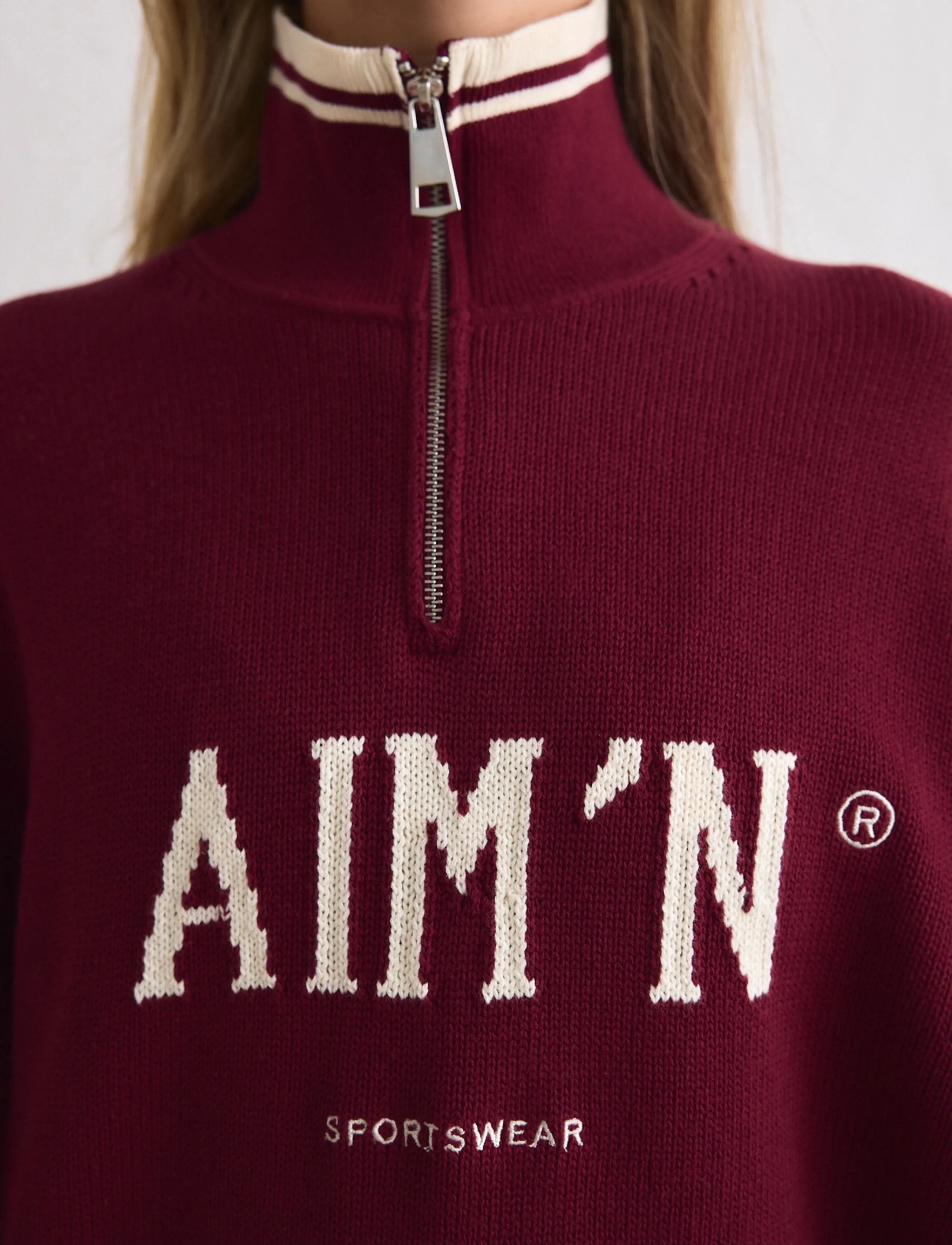 aim´n - College Knitted Half Zip - stickat - ruby - 3
