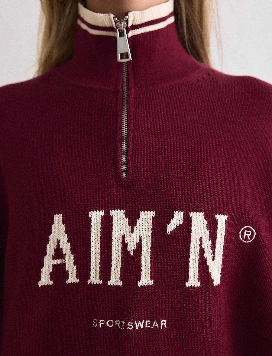 aim´n - College Knitted Half Zip - kudumid - ruby - 3