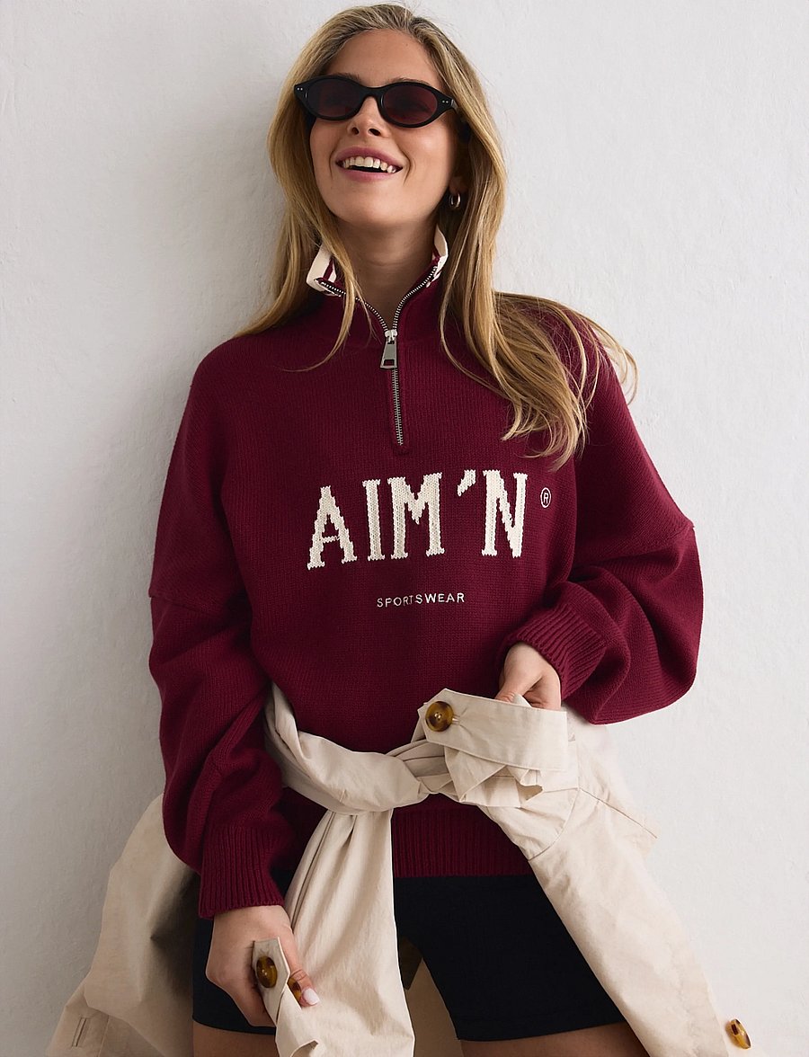 aim´n - College Knitted Half Zip - kudumid - ruby - 4