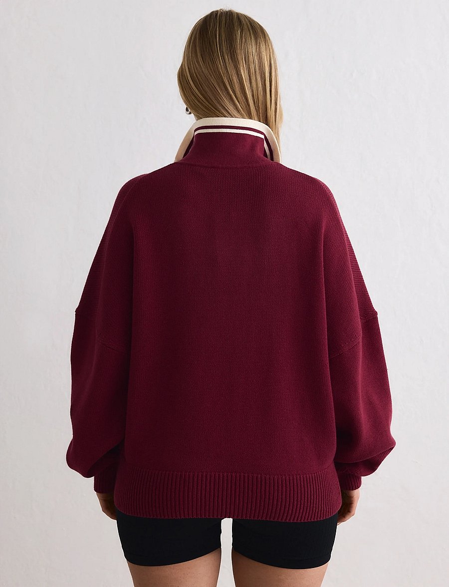 aim´n - College Knitted Half Zip - kudumid - ruby - 5